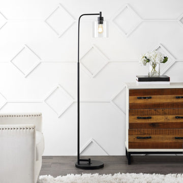 Axel Modern 60" Iron/Seeded Glass Farmhouse Industrial LED Floor Lamp - JONATHAN Y